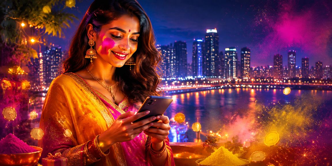 Mobile casino gaming in Mumbai during Holi festival with responsive interface